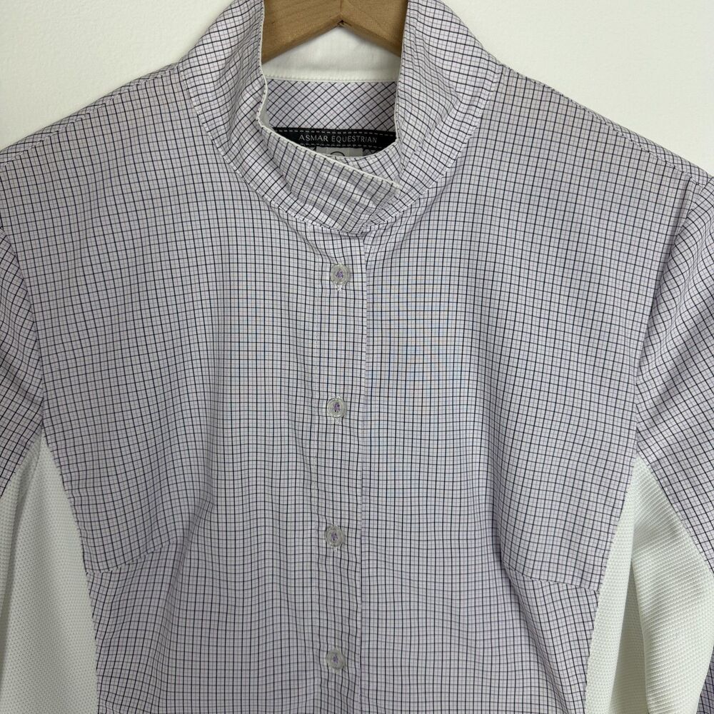 Asmar Equestrian Shirt Womens Small Purple Check Button Front Long Sleeve Riding